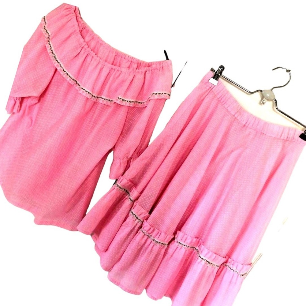 Vintage Square Dance Skirt Set Western‎ Dotted Swiss Rockabilly Peasant Womens L
